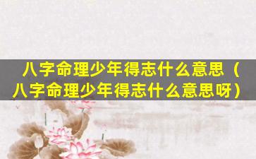 八字命理少年得志什么意思（八字命理少年得志什么意思呀）