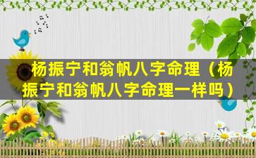 杨振宁和翁帆八字命理（杨振宁和翁帆八字命理一样吗）