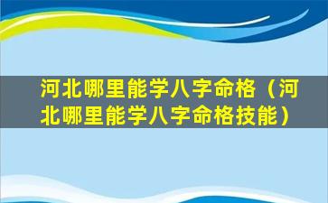 河北哪里能学八字命格（河北哪里能学八字命格技能）